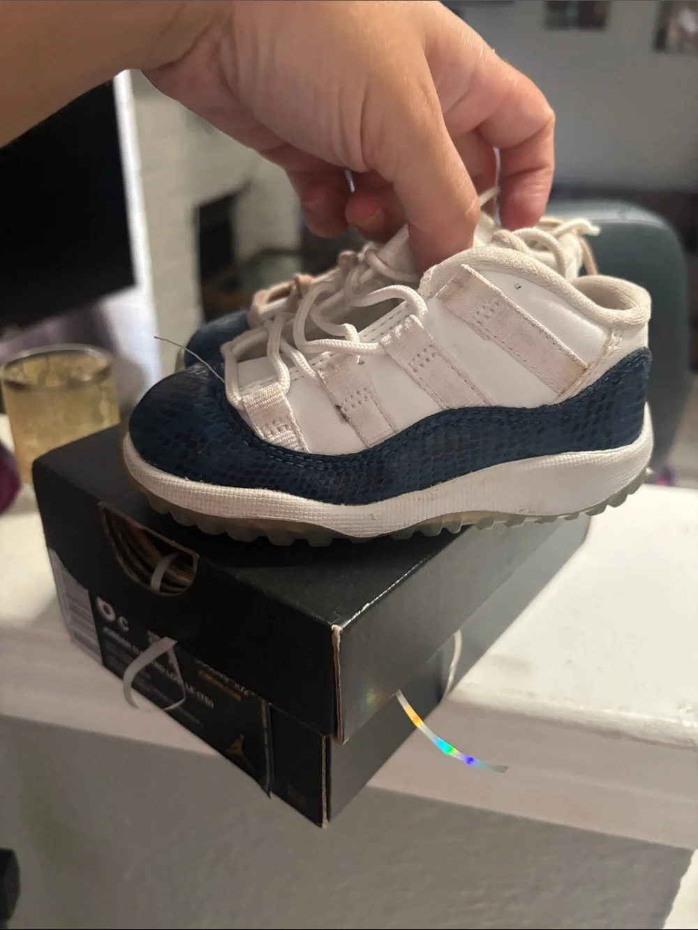 Jordan Kids White and Navy Low-Top Sneakers